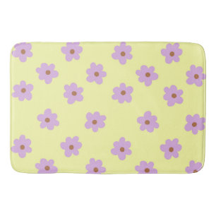 Whimsical Purple & Yellow Floral Retro Cheerful Bath Mat