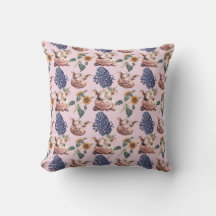 Whimsical Pygmy Hippo & Floral Throw Pillow