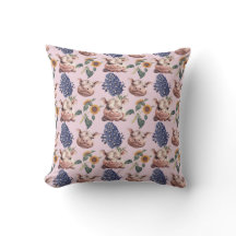 Whimsical Pygmy Hippo & Floral Throw Pillow