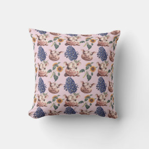 Whimsical Pygmy Hippo & Floral Throw Pillow