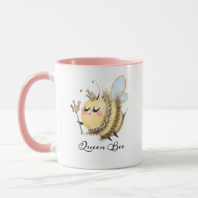 Whimsical Queen Bee with Crown and Wand Mug (Left)