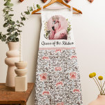 Whimsical Queen of the Kitchen Pink Flamingo Apron<br><div class="desc">A whimsical pink flamingo dressed in a feathery robe and wearing a tiara crown adorns the upper part of this unique apron design. Text spells out "Queen of the Kitchen". You can edit this text with other wording or personalise it with a name or other text if you desire. A...</div>