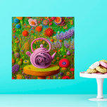 Whimsical Quilled Teapot Landscape Poster<br><div class="desc">A whimsical poster featuring AI generated artwork of a quilled teapot on a brightly colored floral landscape.</div>