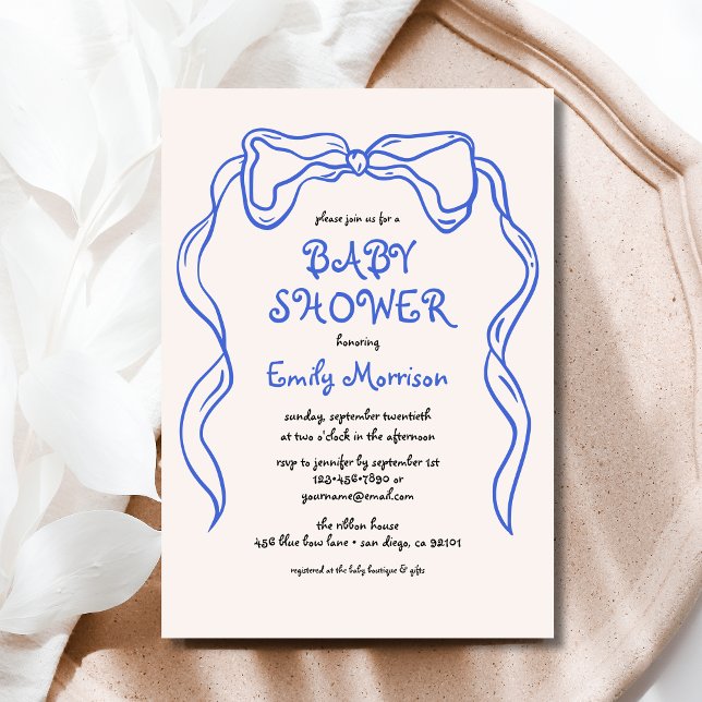 Whimsical Quirky Blue Bow Baby Boy Shower Invitation (Creator Uploaded)