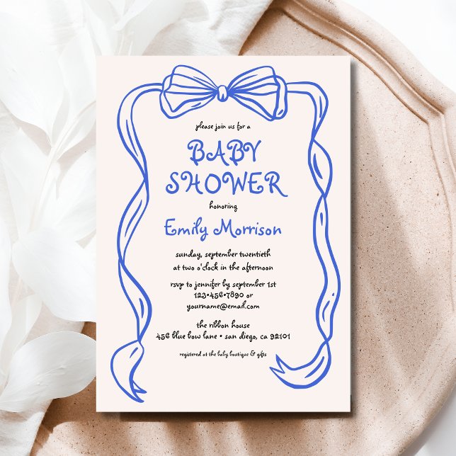 Whimsical Quirky Blue Bow Boy Baby Shower Invitation (Creator Uploaded)