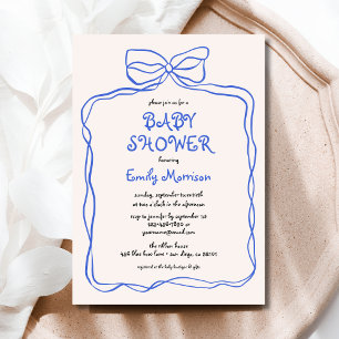 Whimsical Quirky Blue Bow Boy Baby Shower Invitation