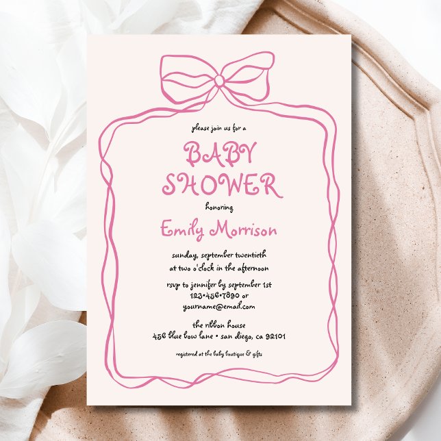 Whimsical Quirky Blush Pink Bow Baby Shower Invitation (Creator Uploaded)