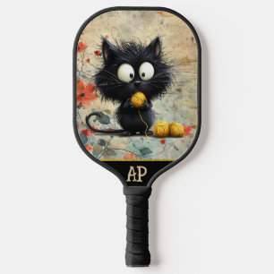 *~* Whimsical Quirky Cat AP68 Floral 11 PHOTO Pickleball Paddle