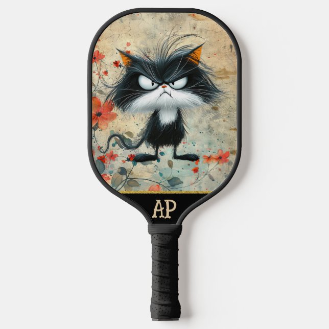 *~*  Whimsical Quirky Cat AP68 Floral 21  PHOTO Pickleball Paddle (Front)