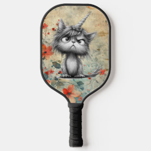 *~* Whimsical Quirky Cat AP68 Floral 3 PHOTO Pickleball Paddle