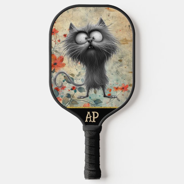 *~*  Whimsical Quirky Cat AP68 Floral 6  PHOTO Pickleball Paddle (Front)