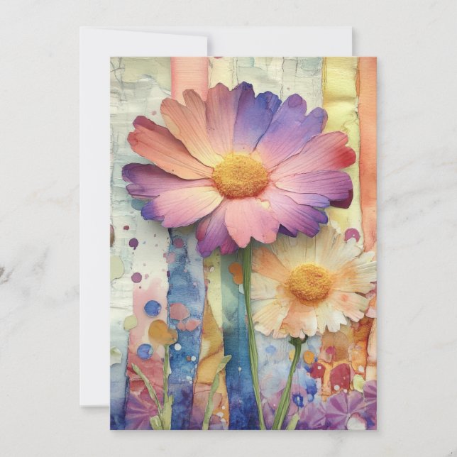 Whimsical Quirky Cheerful Flowers Hello Flat Card (Front)
