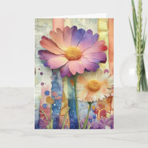 Whimsical Quirky Cheerful Flowers Hello Folded Card