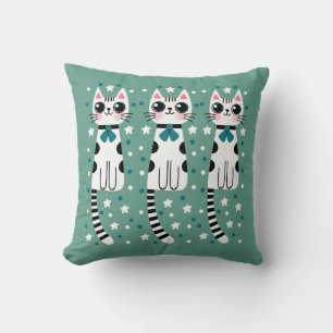 Whimsical Quirky Doodle Cat Drawing Cushion
