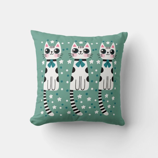 Whimsical Quirky Doodle Cat Drawing Cushion (Front)