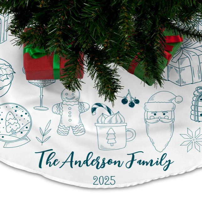 Whimsical Quirky Doodle Holiday Brushed Polyester Tree Skirt (Creator Uploaded)