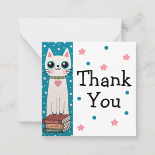 Whimsical Quirky Doodle White Cat And Books Card