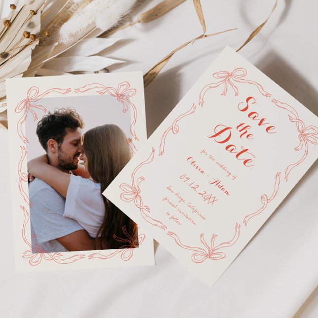 Whimsical Quirky Hand Drawn Bow Orange Save The Date (Creator Uploaded)