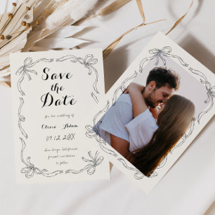 Whimsical Quirky Hand Drawn Bow Save The Date Card