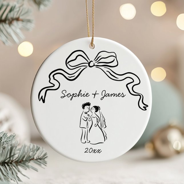 Whimsical Quirky Hand Drawn Bow Wedding Christmas  Ceramic Ornament (Creator Uploaded)