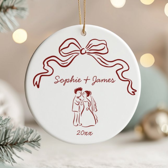 Whimsical Quirky Hand Drawn Bow Wedding Christmas  Ceramic Ornament (Creator Uploaded)