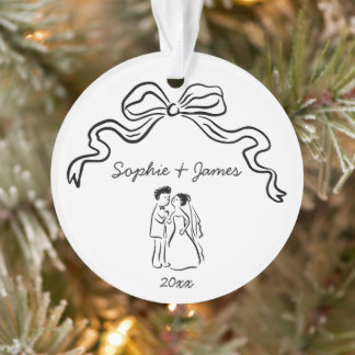 Whimsical Quirky Hand Drawn Bow Wedding Christmas  Ornament
