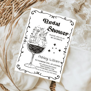 Whimsical Quirky Hand Drawn Cocktail Bridal Shower Invitation