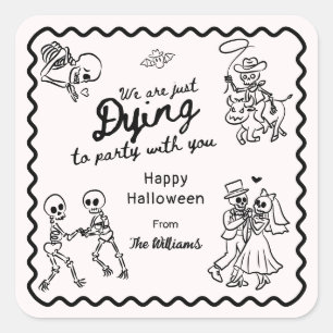 Whimsical Quirky Hand Drawn Doodles Halloween Square Sticker