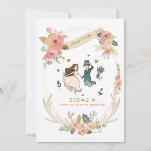 Whimsical, quirky, Hand Drawn Wedding Invitation