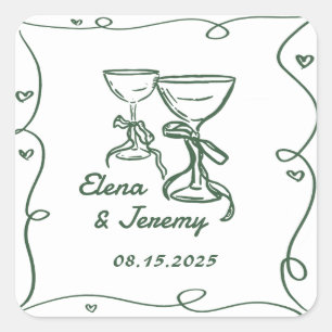 Whimsical Quirky Hand Drawn Wedding Sticker