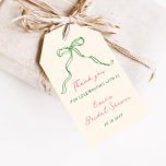 Whimsical Quirky Handwritten Bow Bridal Shower Gift Tags<br><div class="desc">Whimsical "Thank you" gift tags featuring a beautiful hand-drawn bow in a fun and playful style, accompanied by a casual, handwritten font that perfectly captures the excitement and joy of the occasion. The tags come in a delightful colour scheme of forest green and coral, evoking feelings of nature, warmth, and...</div>