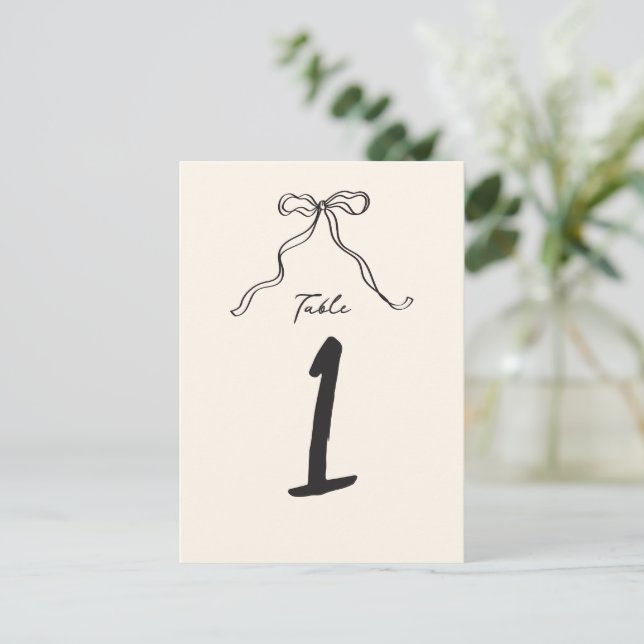 Whimsical Quirky Handwritten Bow Table Number (Standing Front)