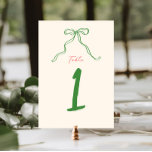 Whimsical Quirky Handwritten Bow Table Number<br><div class="desc">Whimsical bridal shower table number featuring a beautiful hand-drawn bow in a fun and playful style, accompanied by a casual, handwritten font that perfectly captures the excitement and joy of the occasion. The welcome sign comes in a delightful colour scheme of forest green and coral, evoking feelings of nature, warmth...</div>