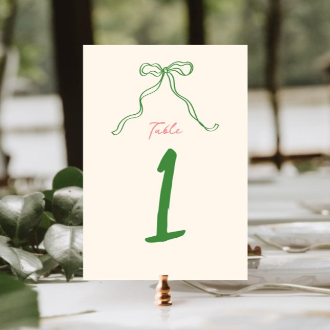 Whimsical Quirky Handwritten Bow Table Number (Creator Uploaded)