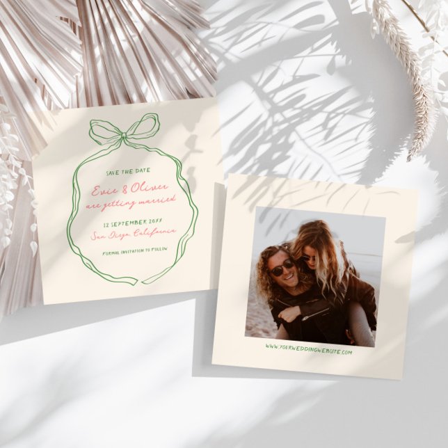 Whimsical Quirky Handwritten Bow Wedding Save The Date (Creator Uploaded)