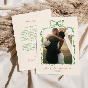 Whimsical Quirky Handwritten Bow Wedding Thank You Card