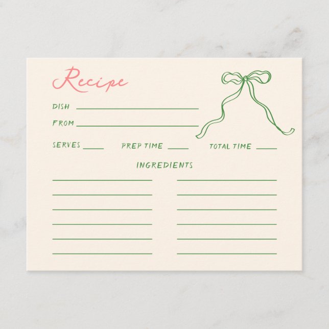 Whimsical Quirky Handwritten Bridal Shower Recipe Enclosure Card (Front)