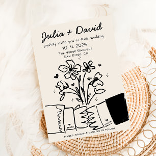 Whimsical Quirky Handwritten Floral Wedding Invitation