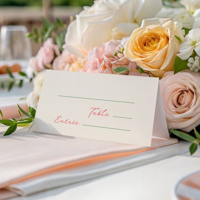 Whimsical Quirky Handwritten Green Pink Place Card (Creator Uploaded)