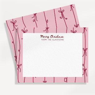 Whimsical Quirky Pink Bow Christmas Note Card