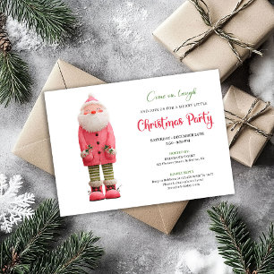 Whimsical Quirky Pink Santa Festive Party Design Invitation