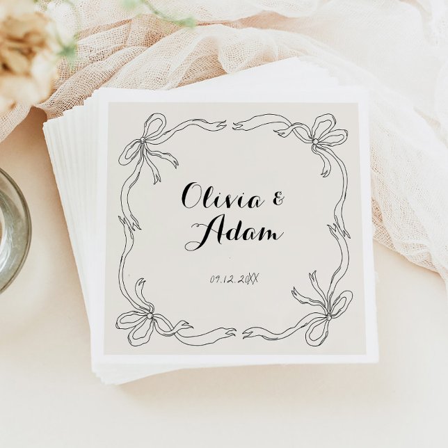 Whimsical Quirky Retro Hand Drawn Bow Wedding Napkin (Creator Uploaded)