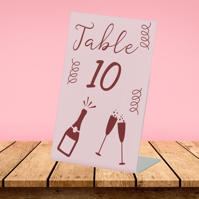 Whimsical Quirky Squiggles Pink Wedding Pedestal Sign (Whimsical Quirky Squiggles Pink Wedding Table Number)
