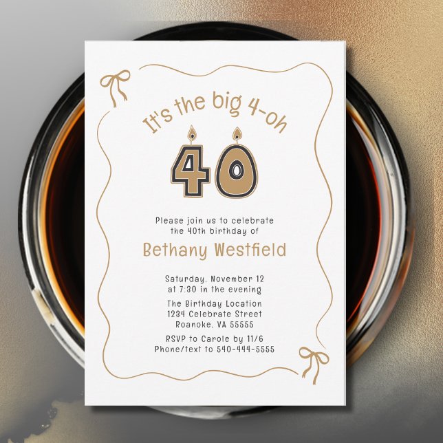 Whimsical Quirky Wavy Border 40th Birthday Invitation (40th Birthday Candle Numbers Wavy Border Party Invitation)