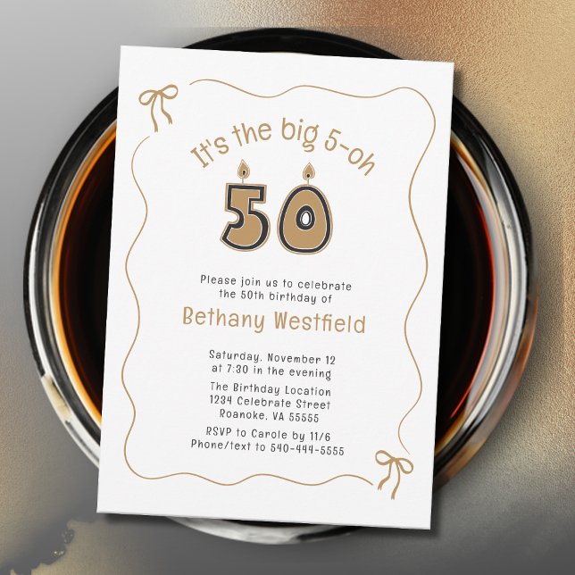 Whimsical Quirky Wavy Border 50th Birthday Invitation (50th Birthday Candle Numbers Wavy Border Party Invitation)
