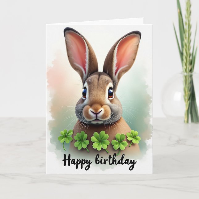 Whimsical Rabbit Art Birthday Card (Front)