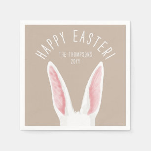 Whimsical Rabbit Ears On Beige Happy Easter Napkin