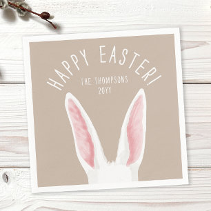 Whimsical Rabbit Ears On Beige Happy Easter Napkin