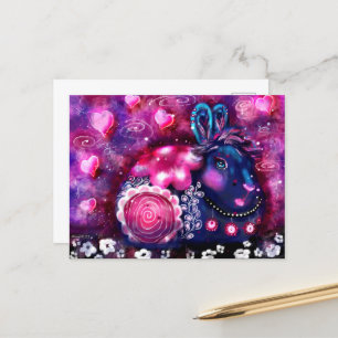 Whimsical Rabbit 'Glamour Bunny' Pink Purple Postcard