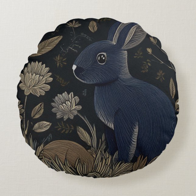 Whimsical Rabbit Round Cushion (Front)